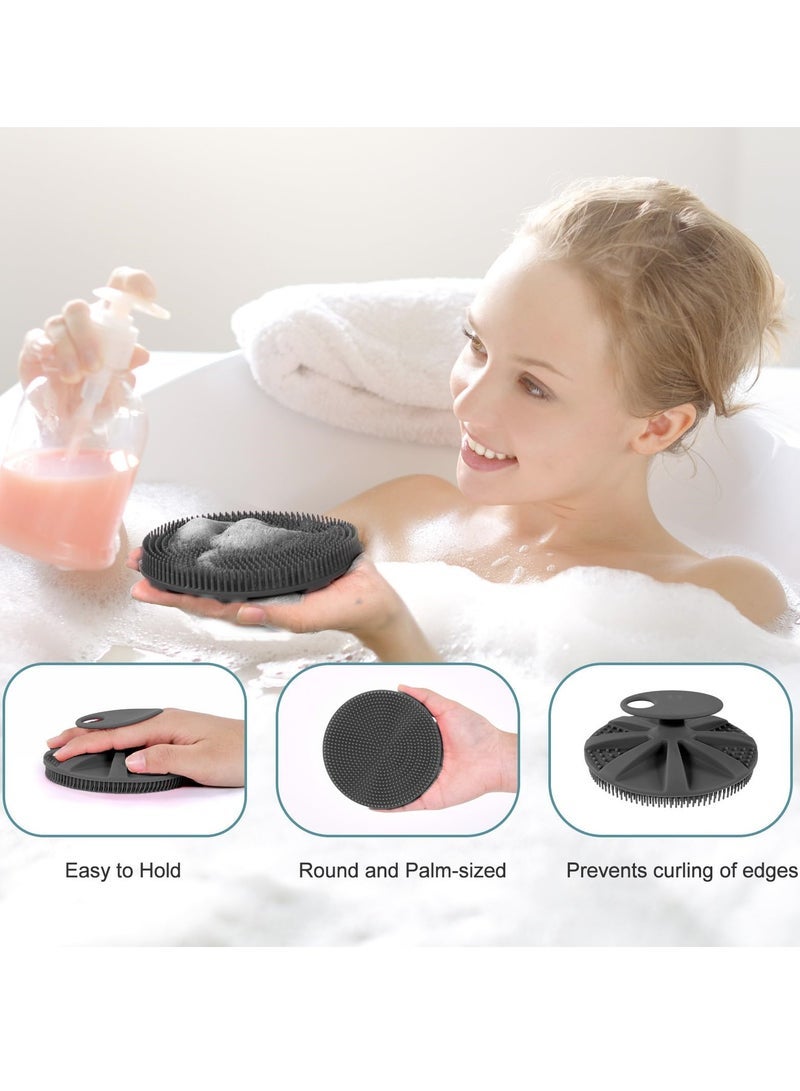 food grade soft silicone body scrubber shower brush handheld cleansing skin brush gentle exfoliating and lather well 1pcs black - Image 2